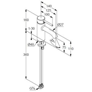 KLUDI BOZZ 382723976 BATERIA UMYWALKOWA, CZARNY MAT