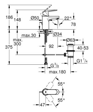 GROHE EUROSMART COSMOPOLITAN 32825000 BATERIA UMYWALKOWA , CHROM