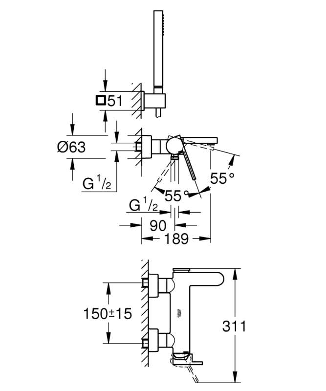 GROHE PLUS 33547003 BATERIA WANNOWO-PRYSZNICOWA, CHROM