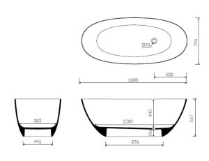 MARMORIN WIKA PW648011600 WANNA WOLNOSTOJĄCA Z SYFONEM KLIK-KLAK 160X70,5 CM