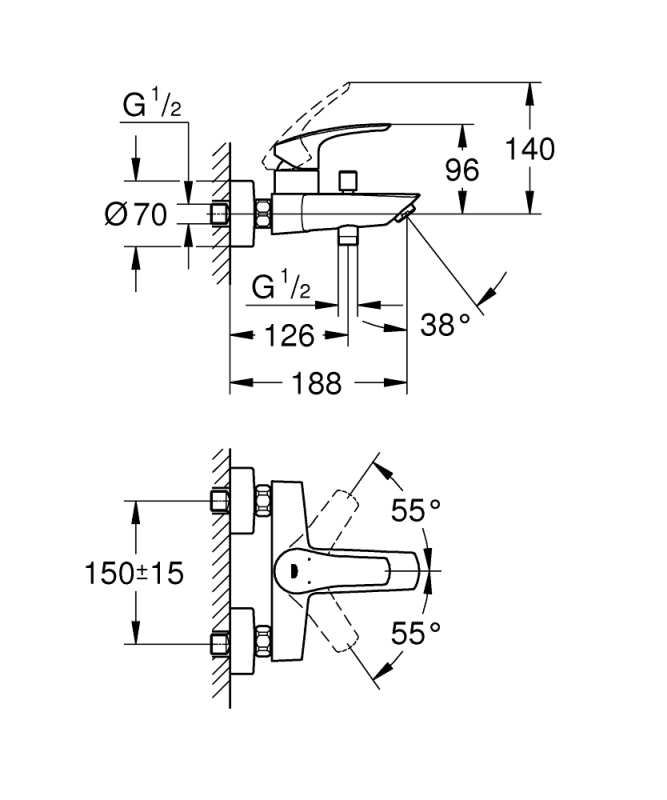 GROHE EUROSMART 33300003 BATERIA WANNOWA, CHROM