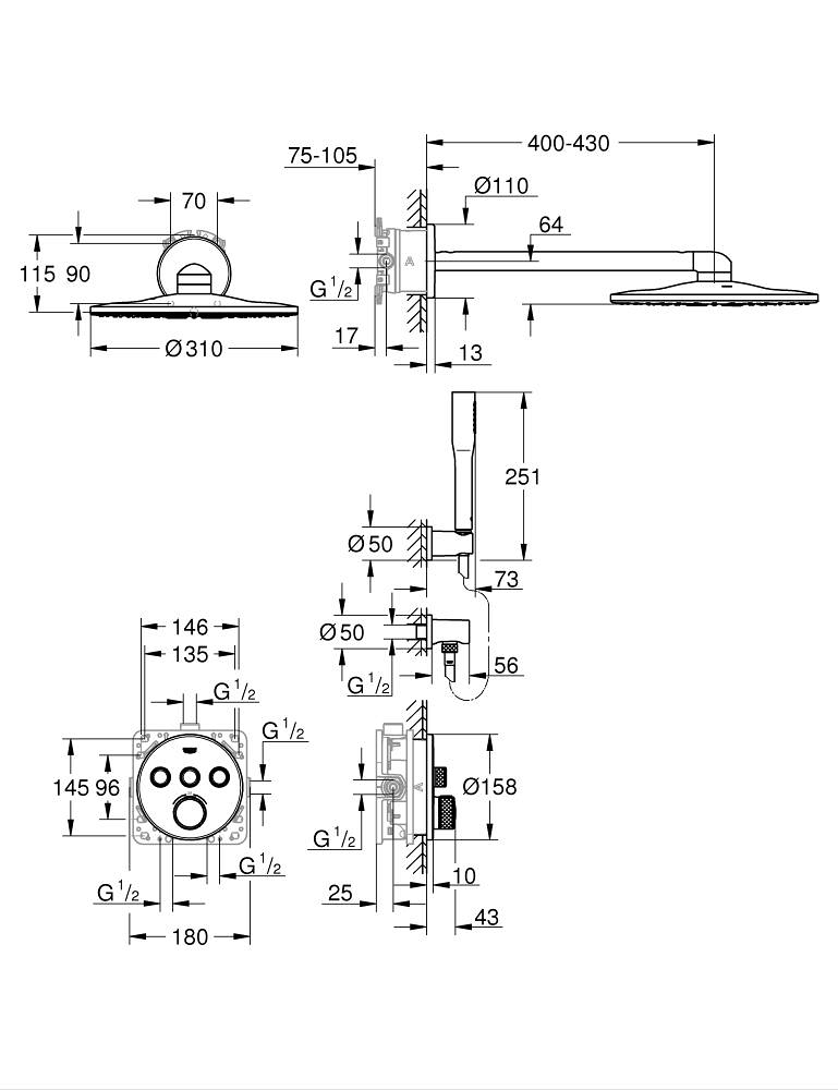 GROHE GROHTHERM 34705000 SMARTCONTROL – PODTYNKOWY ZESTAW PRYSZNICOWY RAINSHOWER 310 SMARTACTIVE, 3SC, CHROM