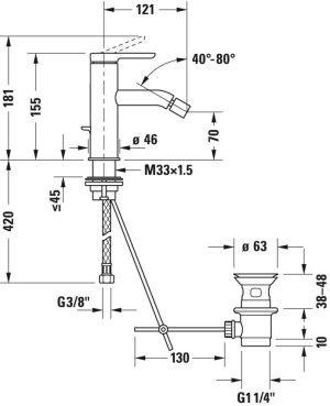 DURAVIT C.1 C12400001010 BATERIA BIDETOWA, CHROM