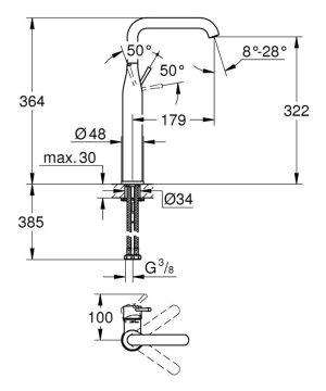 GROHE ESSENCE 32901001 BATERIA UMYWALKOWA