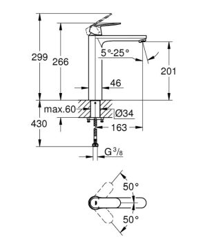 GROHE EUROSMART COSMOPOLITAN 23921000 BATERIA UMYWALKOWA XL, CHROM