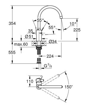GROHE EUROSMART 32843002 BATERIA KUCHENNA, CHROM