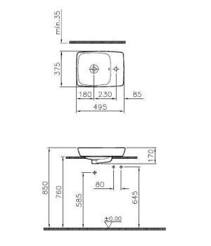 VITRA METROPOLE 5665B003-0029 UMYWALKA STAWIANA NA BLACIE 50X38