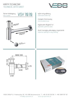 VEDO UNO VSY1010N SYFON UMYWALKOWY DEKORACYJNY CHROM