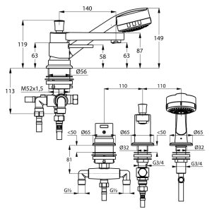 KLUDI ZENTA 384460575 BATERIA TROJOTWOROWA, CHROM