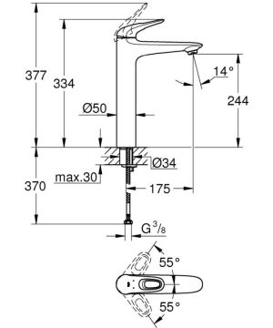 GROHE EUROSTYLE 23570003 BATERIA UMYWALKOWA XL , CHROM