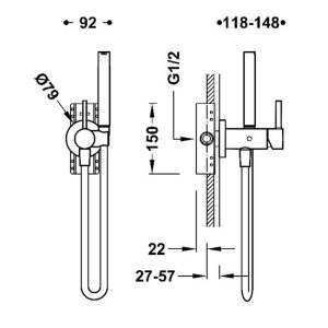 TRES STUDY 134122 BATERIA PODTYNKOWA DO BIDETU LUB WC , CHROM