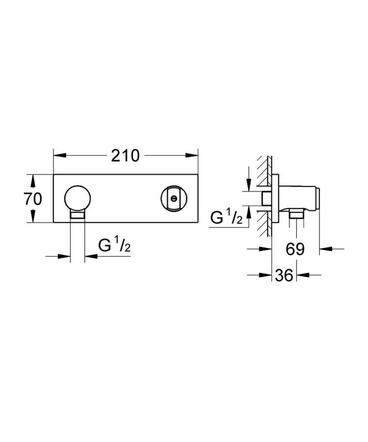 GROHE GROHTHERM F&nbsp;27621000 PRZYŁĄCZE PRYSZNICOWE ŚCIENNE ZE&nbsp;ZINTEGROWANYM UCHWYTEM PRYSZNICA