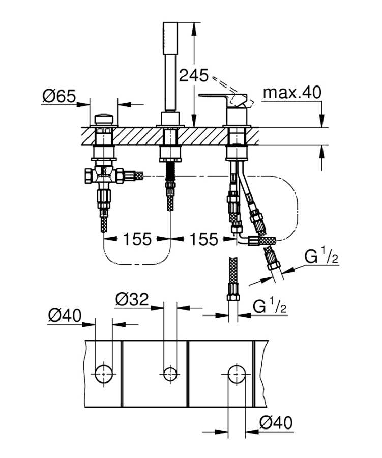 GROHE 19965001 LINEARE BATERIA WANNOWA 3-OTWOROWA, CHROM
