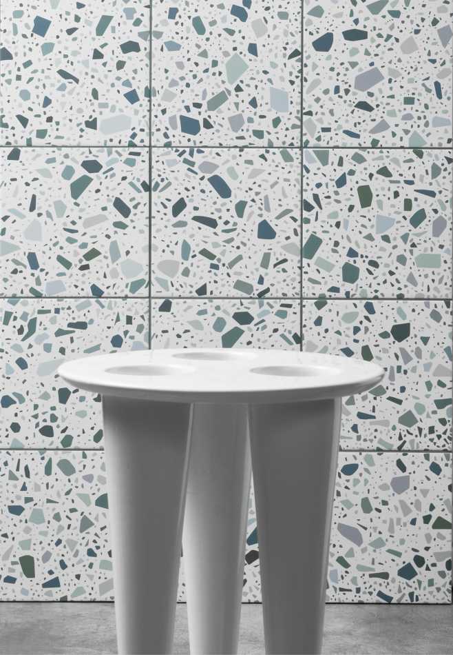 QUINTESSENZA CONFETTI BIANCO/PETROLIO CNF102M PŁYTKA GRESOWA 18,6X18,6