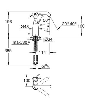 GROHE ESSENCE 24176KF1 BATERIA UMYWALKOWA , PHANTOM BLACK