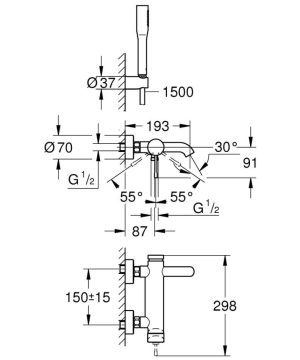 GROHE ESSENCE 25249001 BATERIA WANNOWA Z ZESTAWEM PRYSZNICOWYM , CHROM