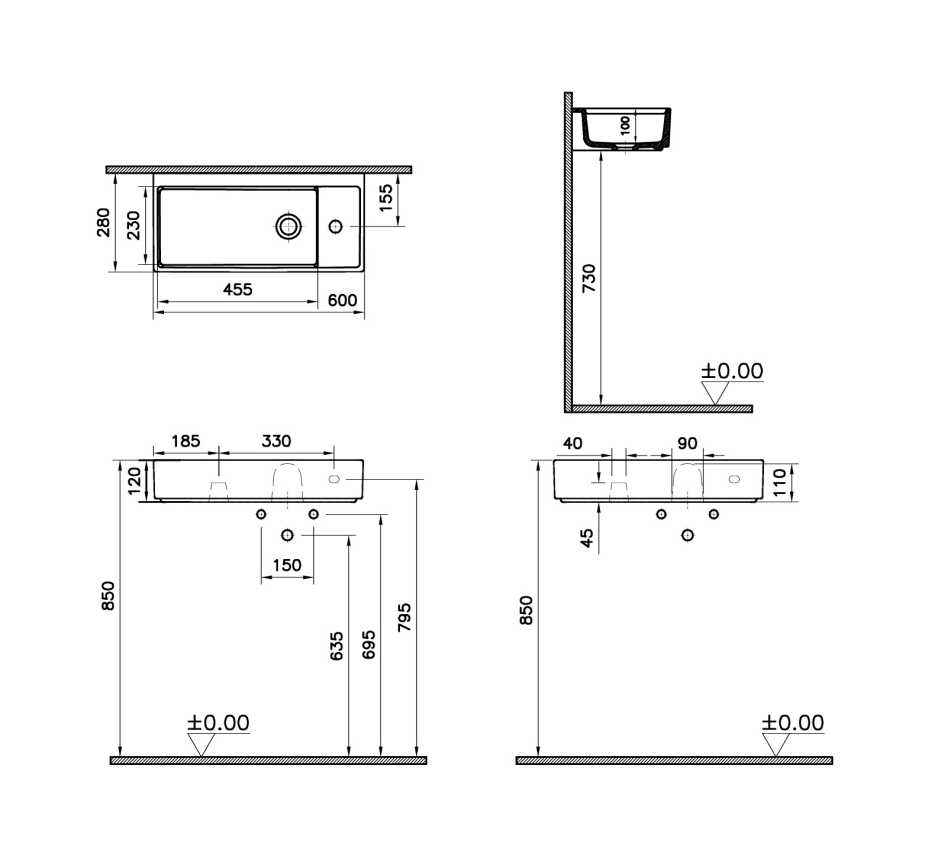 VITRA ARCHIPLAN 7406B003-0294 UMYWALKA BEZ&nbsp;PRZELEWU 60,5X28X12 , BIAŁA