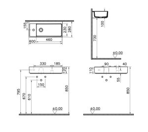 VITRA ARCHIPLAN 7408B003-0052 UMYWALKA BEZ PRZELEWU 60,5X28X12 , BIAŁA
