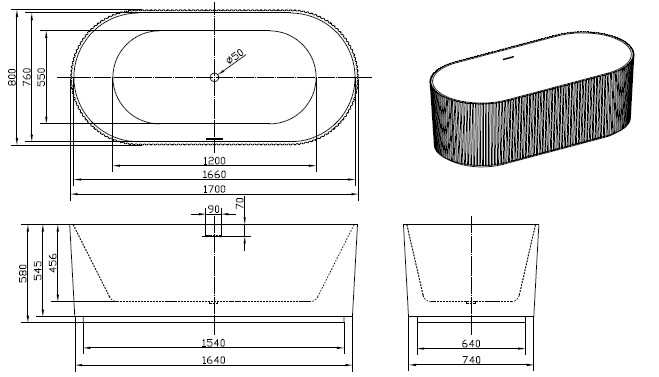 EMPORIA RIO WS203L-1700 WANNA WOLNOSTOJĄCA 170X80X60, PRZELEW SZCZELINOWY, BIAŁY KOREK
