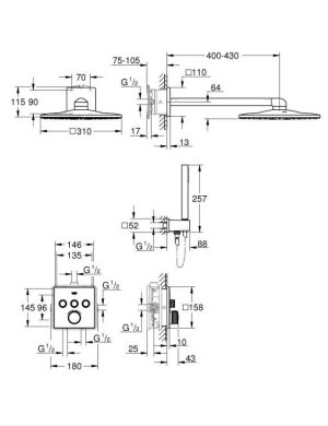 GROHE GROHTHERM SMARTCONTROL 34804000 ZESTAW NATRYSKOWY PODTYNKOWY Z BATERIĄ TERMOSTATYCZNĄ , DESZCZOWNICA 31CM , CHROM