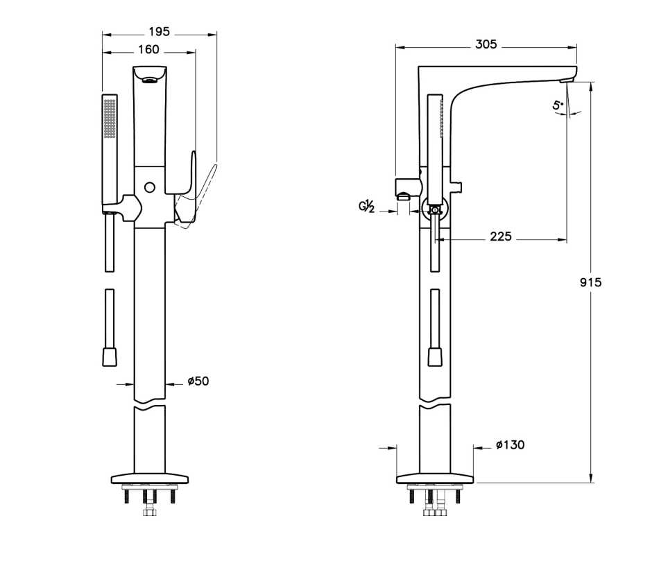 VITRA ROOT ROUND A4274136EXP BATERIA WANNOWA WOLNOSTOJĄCA Z&nbsp;ELEMENTEM PODŁOGOWY , CZARNY MAT