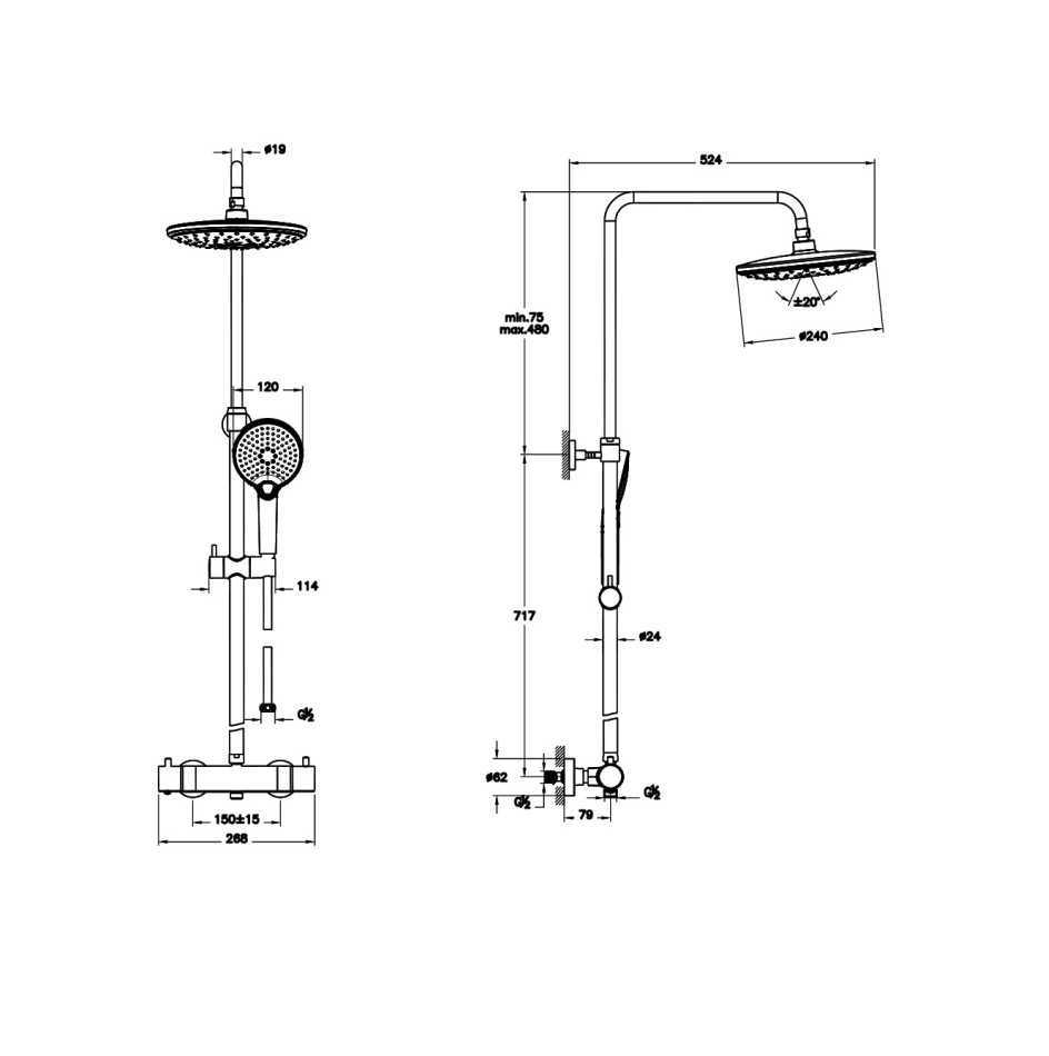 VITRA AQUAHEAT BLISS 240 2F A4720536EXP KOLUMNA PRYSZNICOWA Z TERMOSTATEM , CZARNY MAT