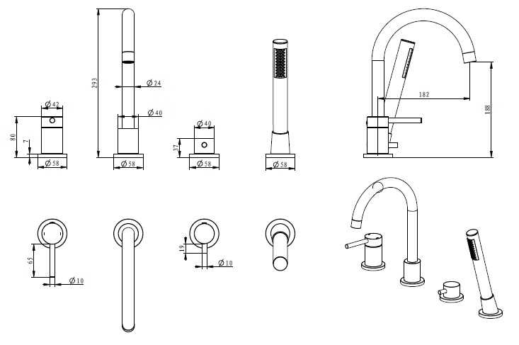 EMPORIA FLY 03033BM BATERIA WANNOWA 4-OTWOROWA , Z&nbsp;ZESTAWEM PRYSZNICOWYM , CZARNY MAT