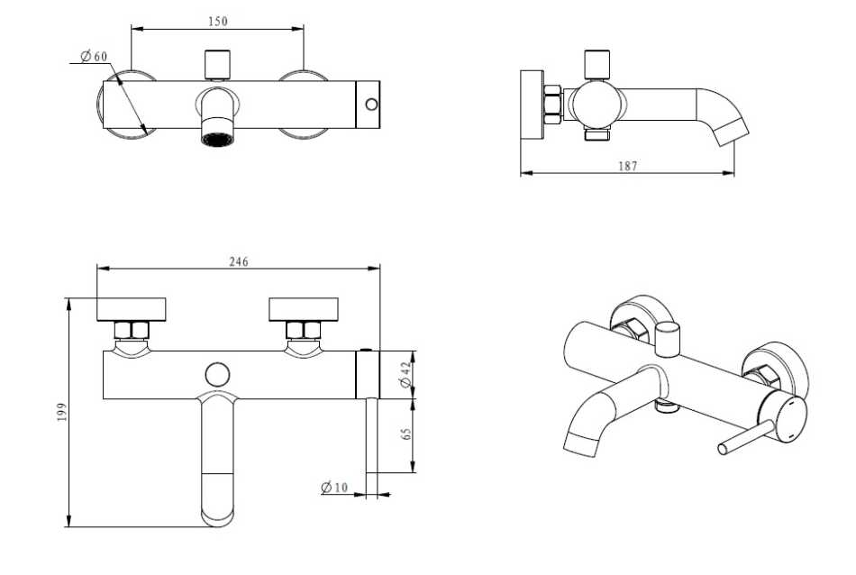 EMPORIA FLY 03030BM+040901BM+040711BM+0401001BM BATERIA WANNOWA Z&nbsp;ZESTAWEM PRYSZNICOWYM , CZARNY MAT
