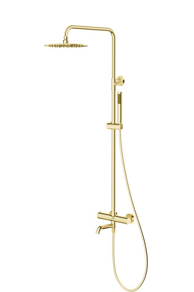 EMPORIA FLY 030130GD KOLUMNA NATRYSKOWA TERMOSTATYCZNA , 3-FUNKCYJNA , Z&nbsp;ZESTAWEM NATRYSKOWYM , DESZCZOWNICĄ Ø250 MM I&nbsp;WYLEWKĄ WANNOWĄ , ZŁOTY
