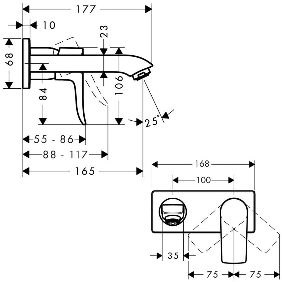 HANSGROHE METRIS 31085000 BATERIA UMYWALKOWA Z&nbsp;KOMPLETEM ODPŁYWOWYM , PODTYNKOWA , CHROM