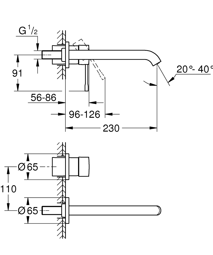 GROHE ESSENCE 19967A01 2-OTWOROWA BATERIA UMYWALKOWA PODTYNKOWA , HARD GRAPHITE