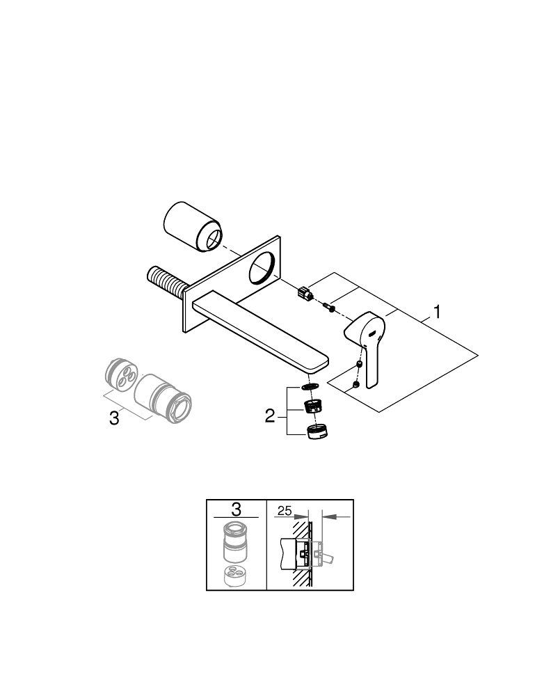 GROHE LINEARE 23444001 2-OTWOROWA BATERIA UMYWALKOWA, CHROM
