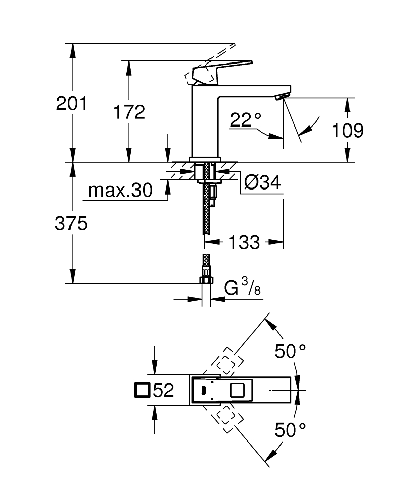 GROHE EUROCUBE 23446000 BATERIA UMYWALKOWA , ROZMIAR M , CHROM
