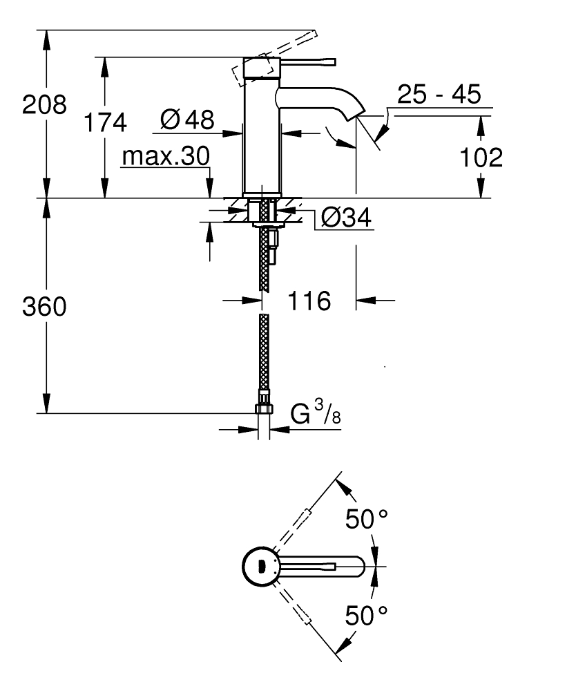 GROHE ESSENCE QUICK FIX 23590AL1 JEDNOUCHWYTOWA BATERIA UMYWALKOWA, BRUSHED HARD GRAPHITE
