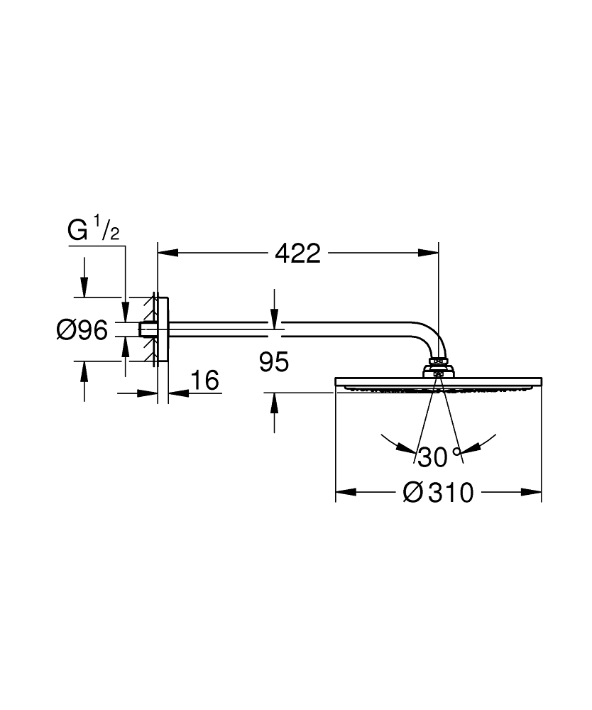 GROHE RAINSHOWER COSMOPOLITAN 310 26257000 DESZCZOWNICA Z&nbsp;RAMIENIEM 422 MM, 1 STRUMIEŃ