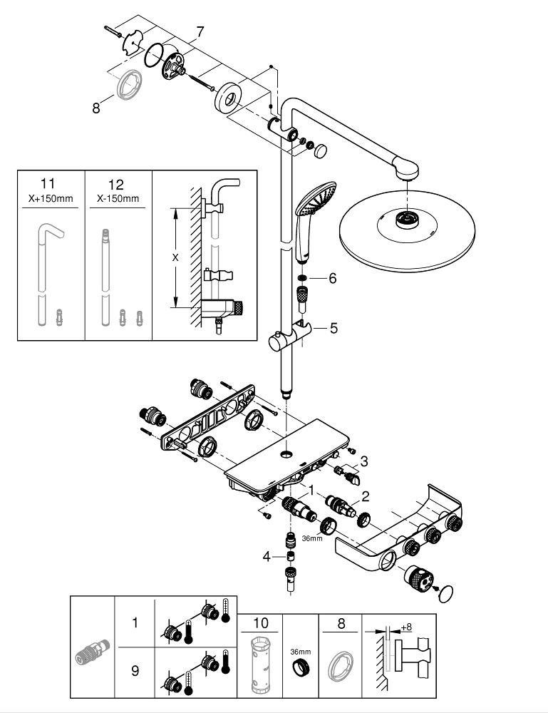 GROHE EUPHORIA SMARTCONTROL 26507000 TERMOSTATYCZNY SYSTEM PRYSZNICOWY Z&nbsp;DESZCZOWNICĄ 310 DUO, CHROM