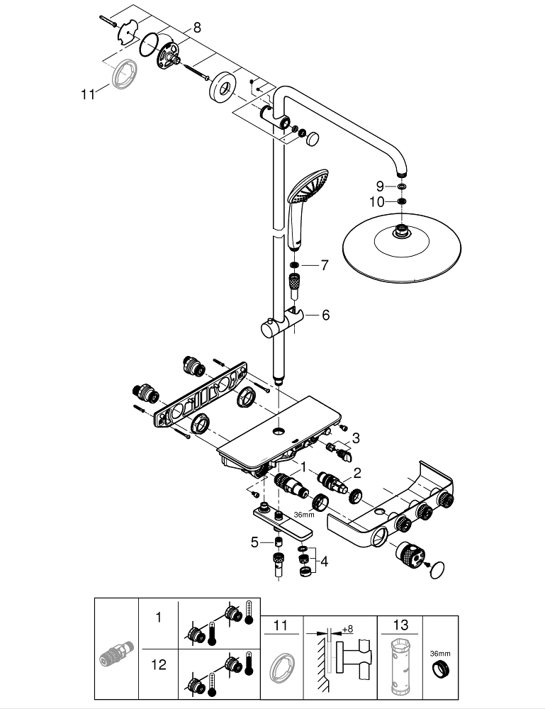 GROHE EUPHORIA SMARTCONTROL 26510000 TERMOSTATYCZNY SYSTEM PRYSZNICOWY Z DESZCZOWNICĄ 260 I Z WYLEWKĄ WANNOWĄ, CHROM