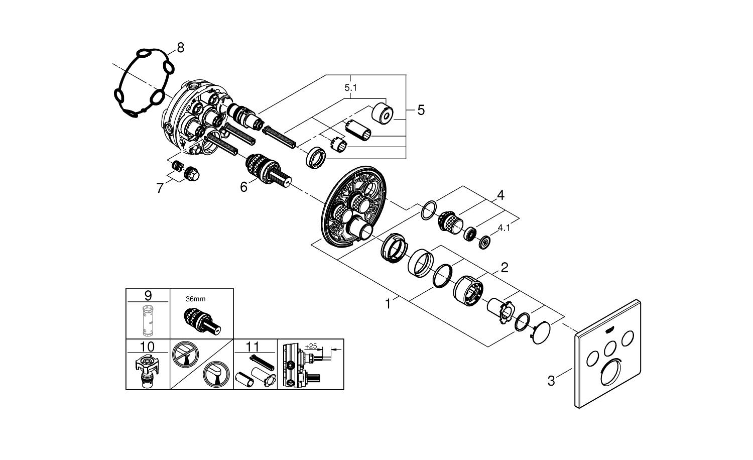 GROHE SMARTCONTROL 29149000 BATERIA PODTYNKOWA DO&nbsp;OBSŁUGI 3 WYJŚĆ WODY, CHROM