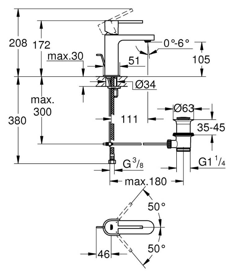 GROHE PLUS 32612003 BATERIA UMYWALKOWA , ROZMIAR S&nbsp;Z&nbsp;ZESTAWEM ODPŁYWOWYM , CHROM