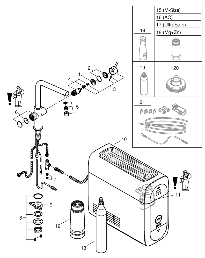 GROHE BLUE HOME 31454001 ZESTAW STARTOWY Z&nbsp;BATERIĄ FILTRUJĄCĄ WODĘ I&nbsp;JEDNOSTKĄ CHŁODZĄCĄ, FUNKCJA BLUETOOTH, WYLEWKA TYPU L. CONNECTED