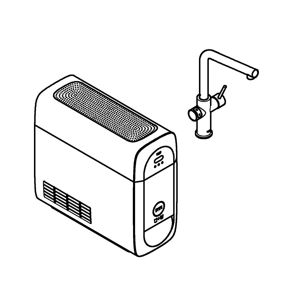 GROHE BLUE HOME 31454001 ZESTAW STARTOWY Z&nbsp;BATERIĄ FILTRUJĄCĄ WODĘ I&nbsp;JEDNOSTKĄ CHŁODZĄCĄ, FUNKCJA BLUETOOTH, WYLEWKA TYPU L. CONNECTED