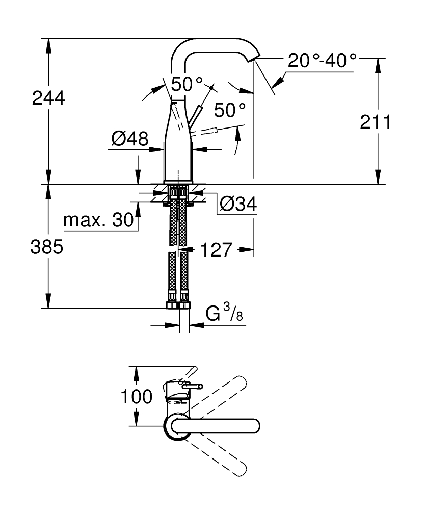 GROHE ESSENCE NEW 23541001 JEDNOUCHWYTOWA BATERIA UMYWALKOWA, ROZMIAR L, CHROM