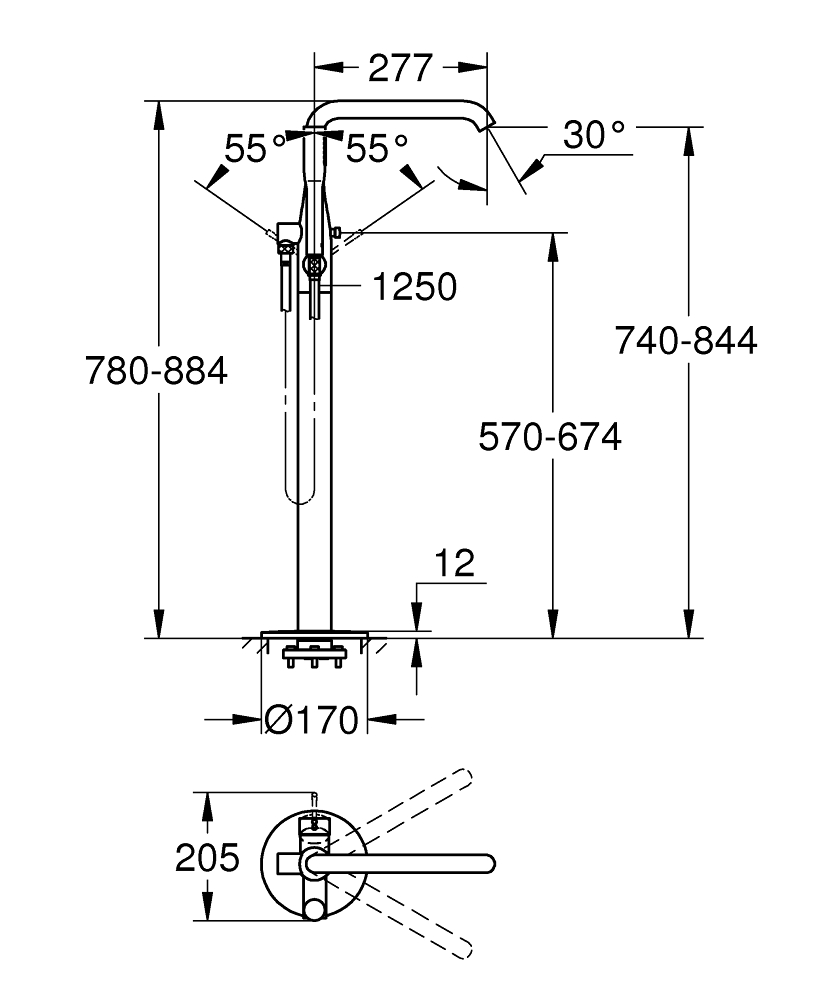 GROHE ESSENCE PROFESSIONAL 25248A01 BATERIA WANNOWA WOLNOSTOJĄCA , HARD GRAPHITE
