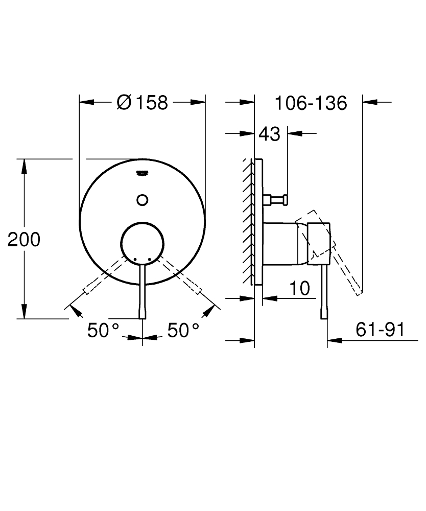 GROHE ESSENCE PROFESSIONAL 24167AL1 BATERIA WANNOWO- PRYSZNICOWA (TYLKO DO SMART BOX – 35600000), BRUSHED HARD GRAPHITE
