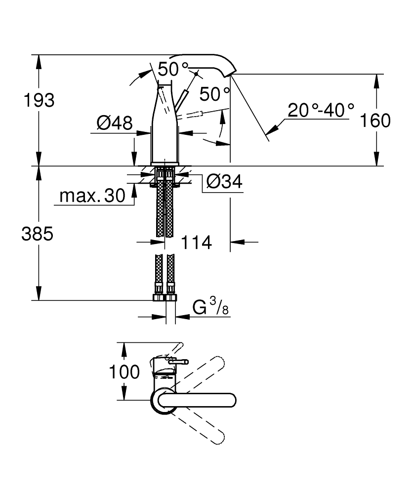 GROHE ESSENCE PROFESSIONAL 24176001 BATERIA UMYWALKOWA , ROZMIAR M , CHROM