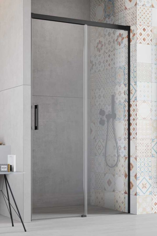 OUTLET: RADAWAY IDEA BLACK DWJ DRZWI PRYSZNICOWE 130 CM&nbsp;WNĘKOWE PRAWE CZARNY MAT/SZKŁO PRZEZROCZYSTE 387017-54-01R