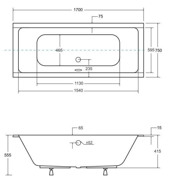 EMPORIA PRIMA SLIM BS-WAQ170 WANNA PROSTOKĄTNA DO&nbsp;ZABUDOWY 170X75 , Z&nbsp;PRZELEWEM