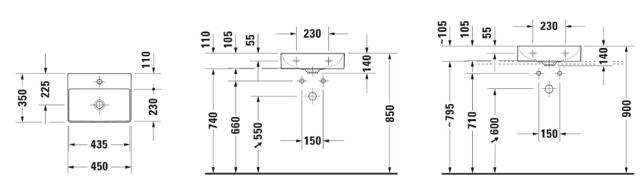 DURAVIT DURASQUARE 0732450041 UMYWALKA 45×35 Z&nbsp;OTWOREM NA&nbsp;BATERIĘ