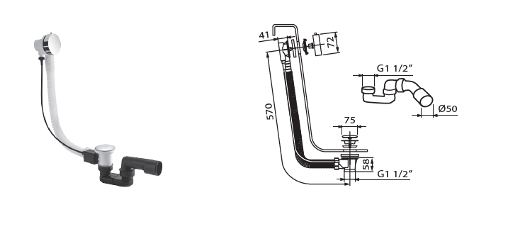 VEDO MINIMALISTA I&nbsp;246M/60CH PRZELEW WANNOWY Z&nbsp;KORKIEM AUTOMATYCZNYM 60 CHROM