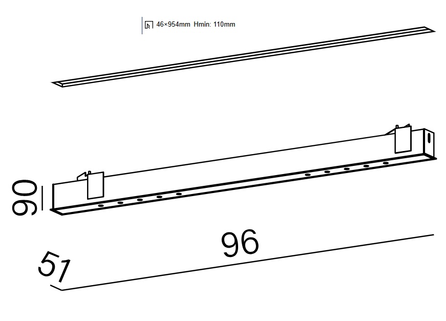 AQFORM OPRAWA WPUSZCZANA 30175-M930-W3-00-13 LENS LINE LED SECTION 96cm, 3000K 54° BIAŁY MAT